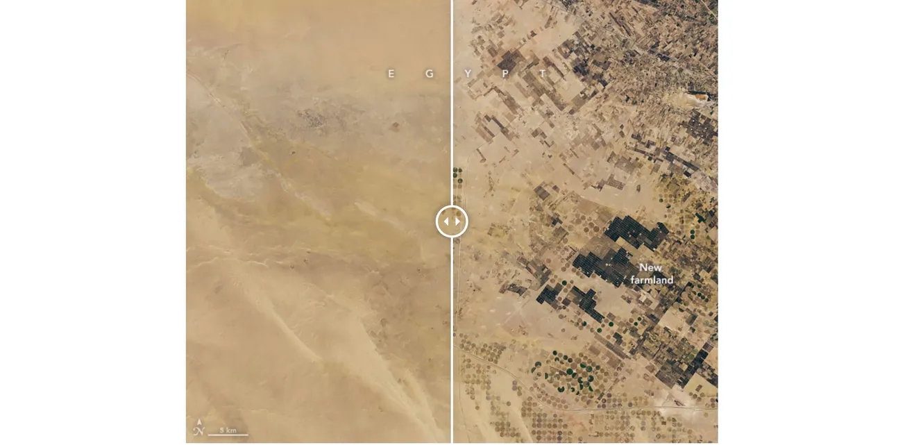 Satellite Photos Show Success of Egypt's New Delta Project To Create Farmland in the Oasis Plan Approach