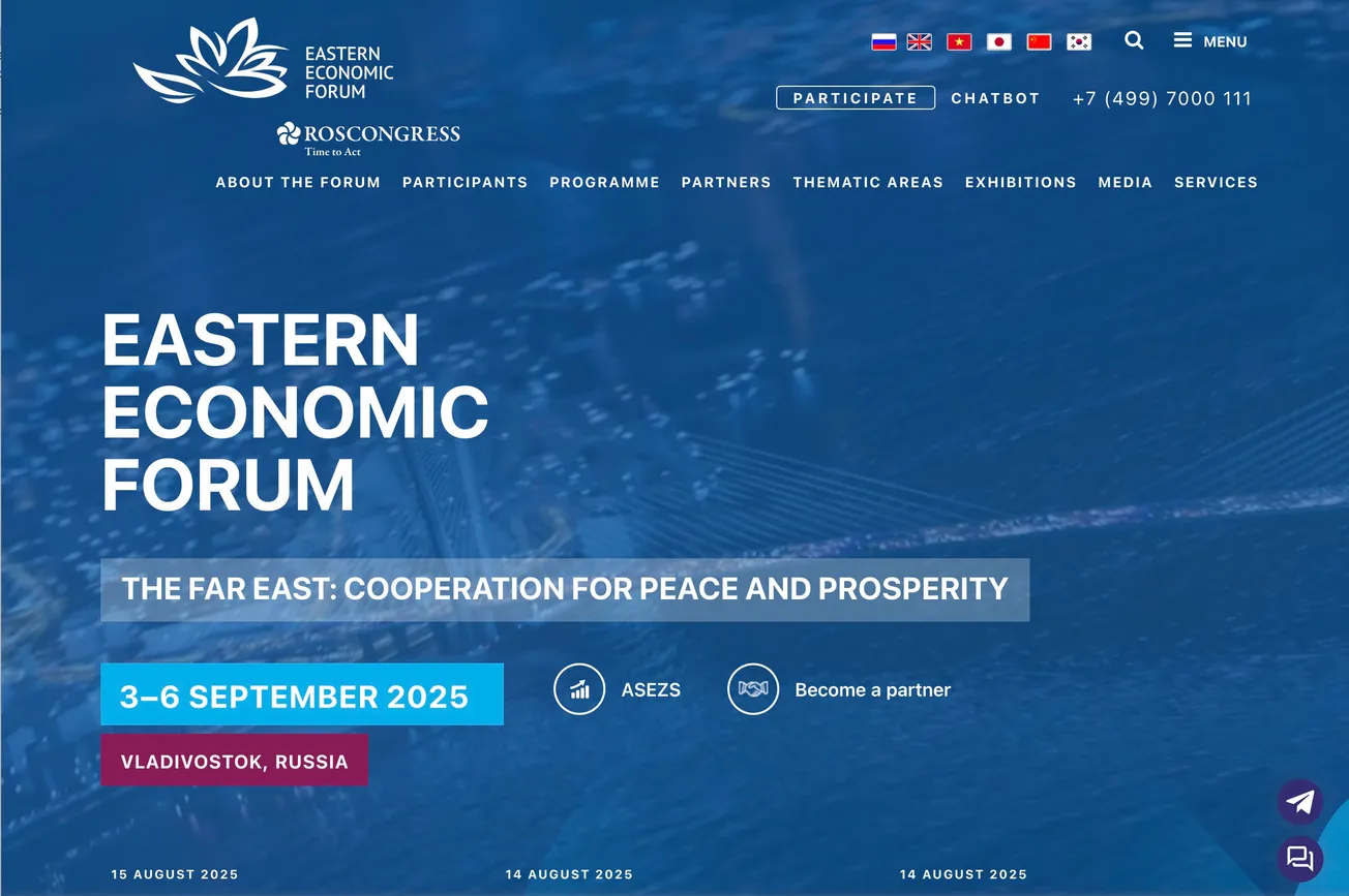 Russian Business Dialogues Set with India and China at Vladivostok Eastern Economic Forum Sept. 3-6
