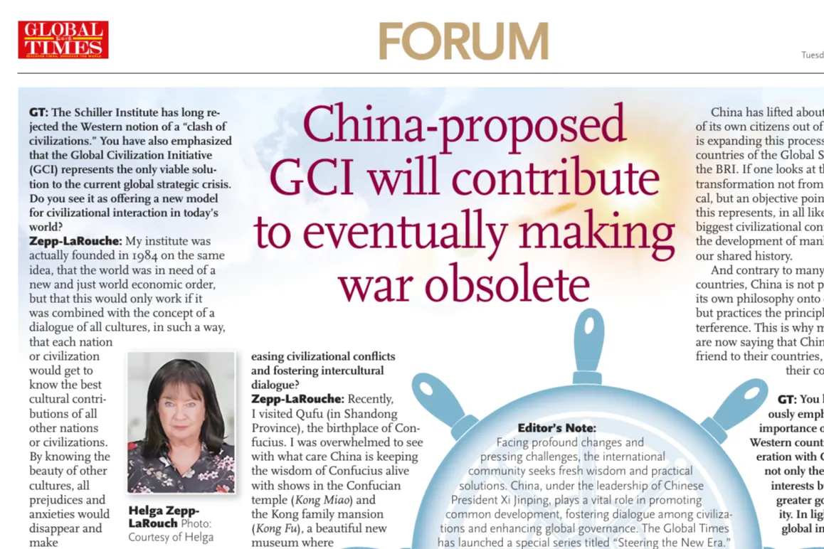 Helga Zepp-LaRouche Gives Interview to China’s Global Times